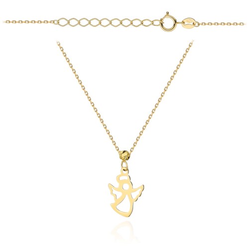 Naszyjnik złoty aniołek i diamentowana kulka super lekki pr. 585