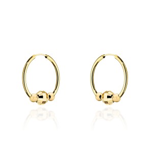 Kolczyki złote kółka z trzema ozdobnymi kulkami