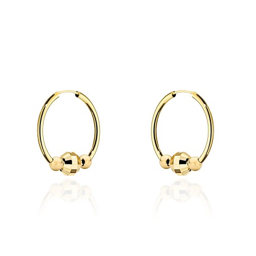 Kolczyki złote kółka z trzema ozdobnymi kulkami