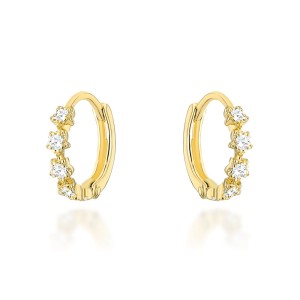 Kolczyki złote kwiatki z białymi cyrkoniami na kreolu