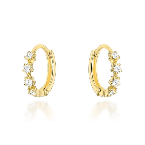 Kolczyki złote kwiatki z białymi cyrkoniami na kreolu