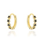 Kolczyki złote kwiatki z czarnymi cyrkoniami na kreolu