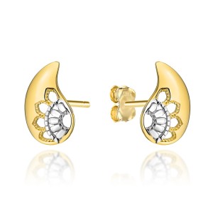 Kolczyki złote zdobione skrzydła w dwóch kolorach złota