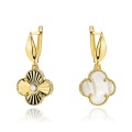 Kolczyki złote dwustronne koniczynki z masą perłową