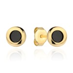 Złote kolczyki na sztyfcie czarny kamień w gładkiej oprawie