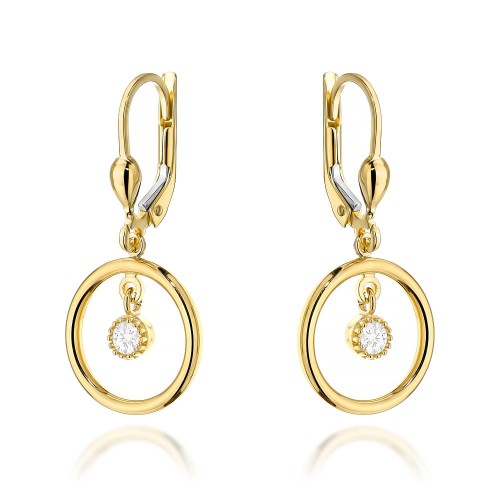 Kolczyki złote kółeczka z cyrkonią na angielskim zapięciu