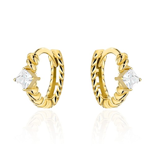 Kolczyki złote kółeczka żłobione z kamieniem