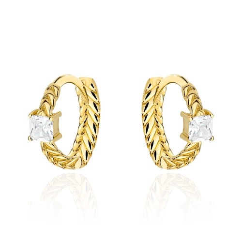 Kolczyki złote plecione z kamieniem