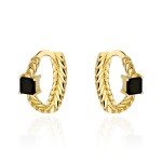 Kolczyki złote plecione z czarnym kamieniem