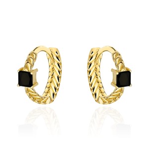 Gold earrings braided with black stone
