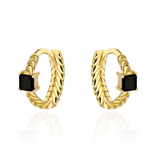 Kolczyki złote plecione z czarnym kamieniem
