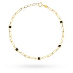 Bransoletka złota długie ogniwa, owale i czarne kamienie