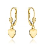 Kolczyki złote wiszące serca na angielskim zapięciu