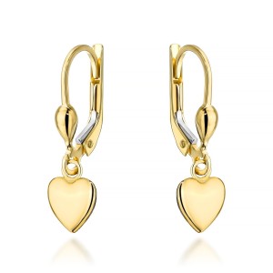 Kolczyki złote wiszące serca na angielskim zapięciu