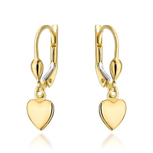Kolczyki złote wiszące serca na angielskim zapięciu