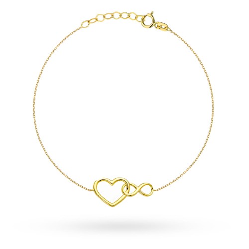Bransoletka złota serce splecione ze znakiem nieskończoności