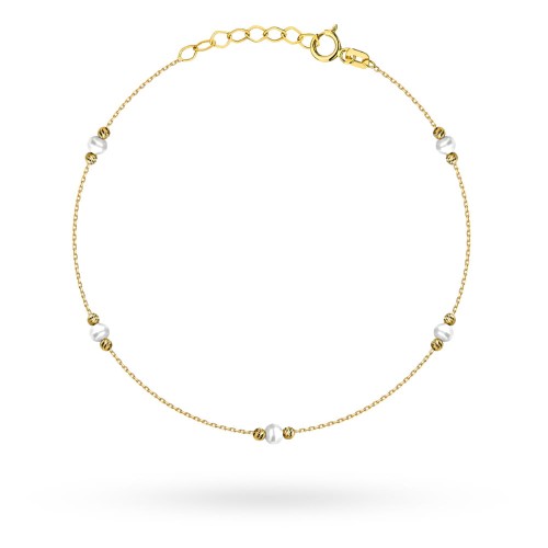 Bransoletka złota z perłami i diamentowanymi kulkami