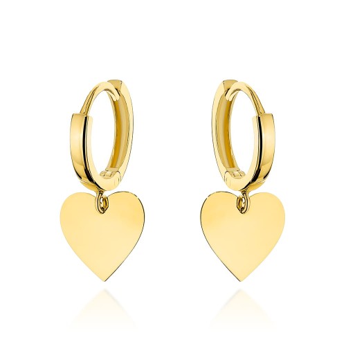 Kolczyki złote kółeczko z wiszącym gładkim sercem