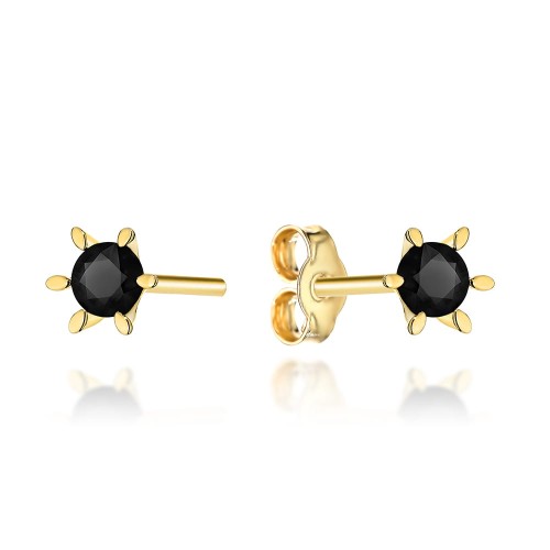 Kolczyki złote z czarnym kamieniem w czterech łapkach