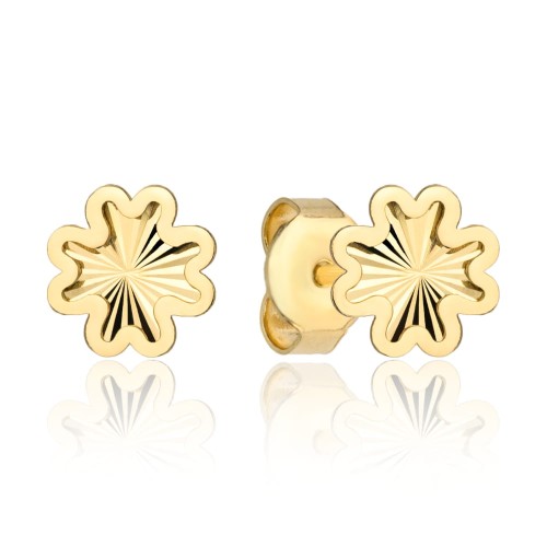 Kolczyki złote diamentowane koniczynki w gładkiej oprawie pr. 585