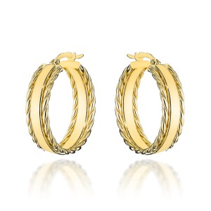 Kolczyki złote koła z plecionym zdobieniem na bokach