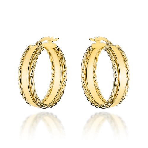 Kolczyki złote koła z plecionym zdobieniem na bokach