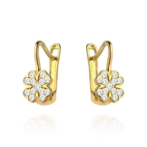 Kolczyki złota koniczynka wypełniona cyrkoniami