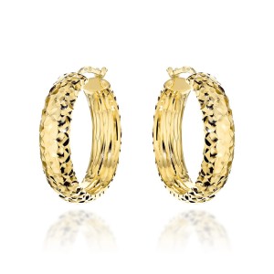 Kolczyki złote koła diamentowane z szeroką szyną