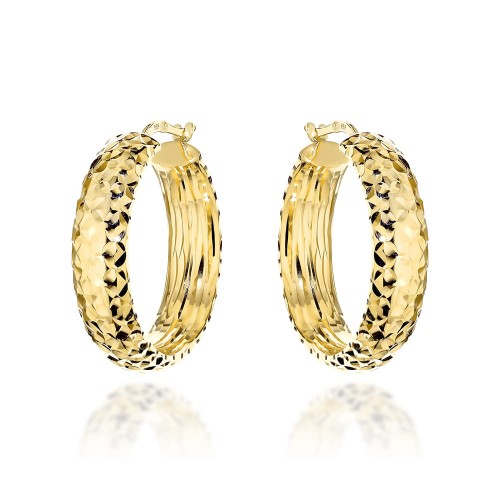 Kolczyki złote koła diamentowane z szeroką szyną