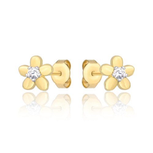 ZŁOTE KOLCZYKI CYRKONIE KWIATKI białe