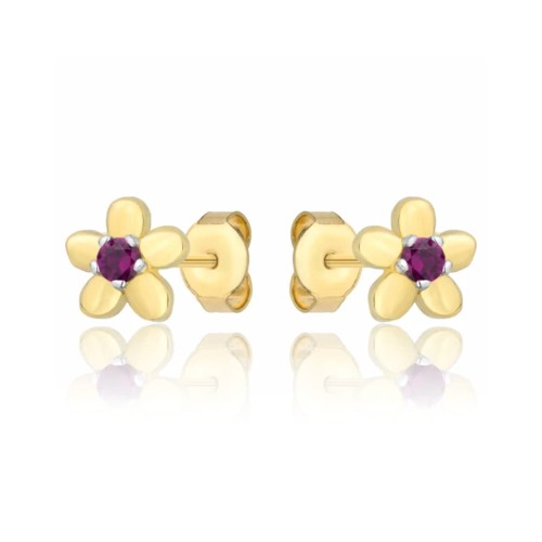 ZŁOTE KOLCZYKI CYRKONIE KWIATKI czerwone