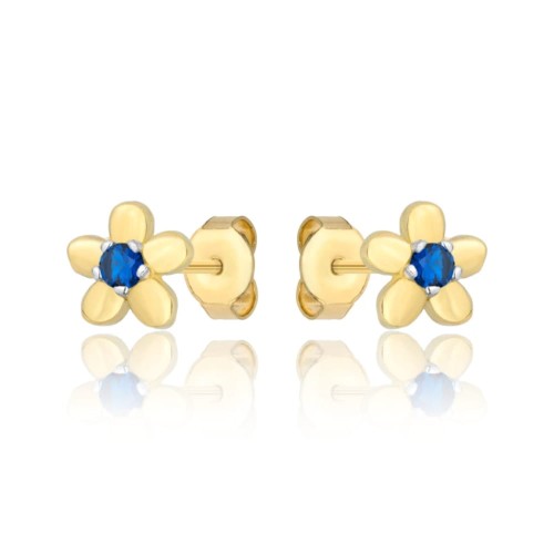 ZŁOTE KOLCZYKI CYRKONIE KWIATKI niebieskie