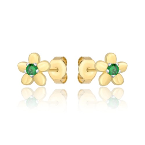 ZŁOTE KOLCZYKI CYRKONIE KWIATKI zielone