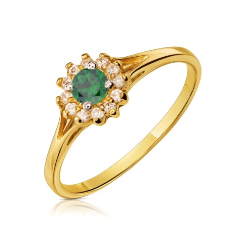 Elegancki Złoty pierścionek Kwiatek szmaragdowy