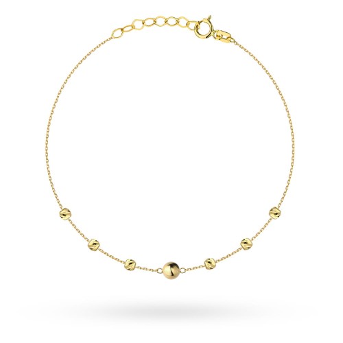 Bransoletka złota z centralną gładką kulką i diamentowanymi kuleczkami
