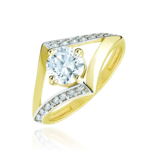 Złoty pierścionek cyrkonie nowoczesny wzór 3.1550