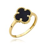Pierścionek złoty koniczynka z czarnym kamieniem