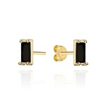 Kolczyki złote prostokąty z czarnym kamieniem na sztyfcie