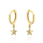 Kolczyki złote kółeczka z jednostronnie diamentowaną gwiazdką