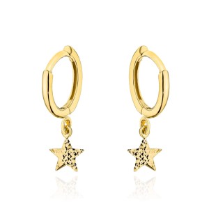 Kolczyki złote kółeczka z jednostronnie diamentowaną gwiazdką