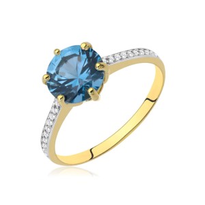 Złoty pierścionek zaręczynowy błękitna cyrkonia pr. 333 3.1573a