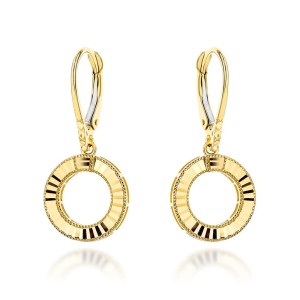 Kolczyki złote wiszące diamentowane kółka