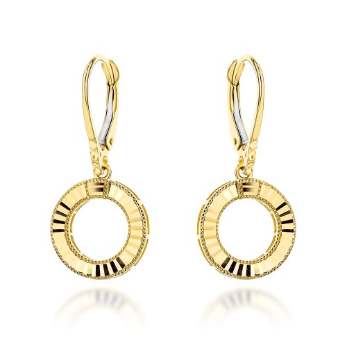 Kolczyki złote wiszące diamentowane kółka