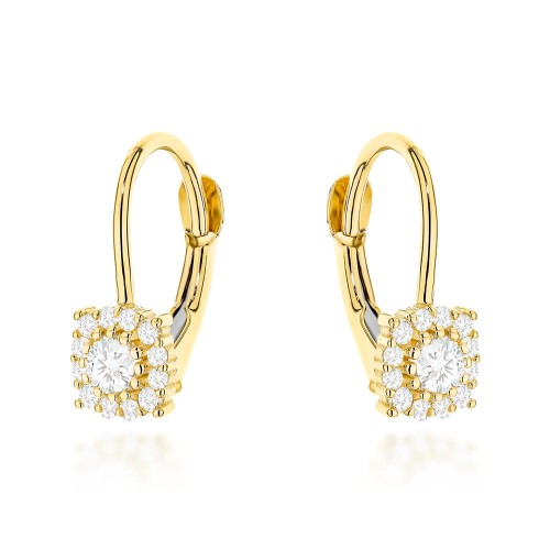 Kolczyki złote zdobione cyrkoniami na angielskim zapięciu