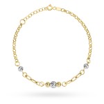 Bransoletka złota z owalami i diamentowanymi kulkami w dwóch kolorach złota