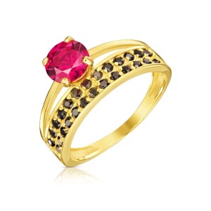 Złoty pierścionek czarne i rubinowe kamienie pr. 333 3.1600czc