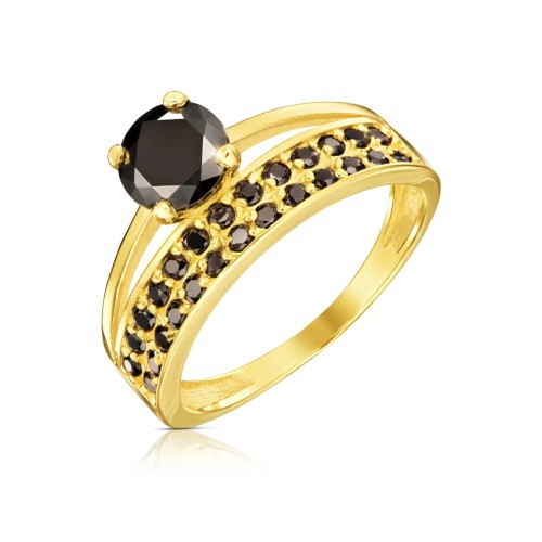 Złoty pierścionek czarne kamienie pr. 333