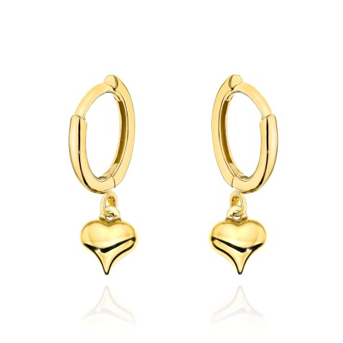 Kolczyki złote kółeczka z gładkim sercem