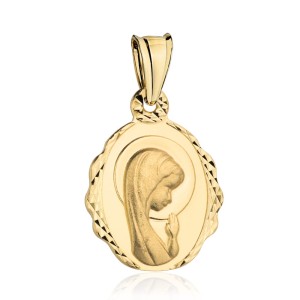 Medalik złoty Matka Boska modląca się z delikatnym diamentowaniem