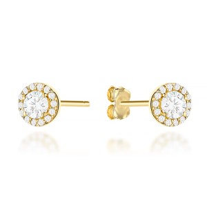 Kolczyki złote kółka wysadzane cyrkoniami z centralnym kamieniem